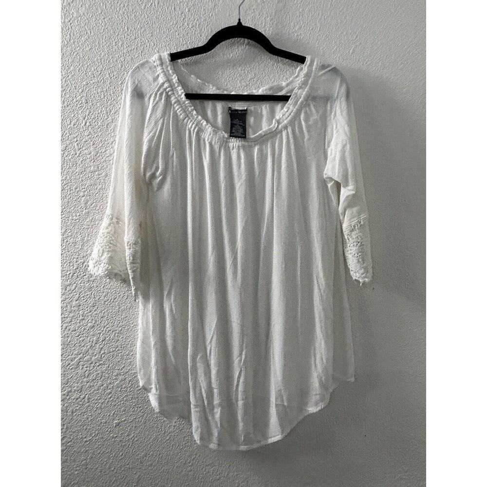 Chelsea & Theodore Womens Sz L Off Shoulder Gauzy Blouse White Boho Peasant Lace